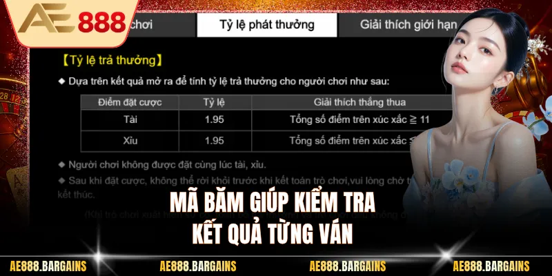 Mã băm giúp kiểm tra kết quả từng ván